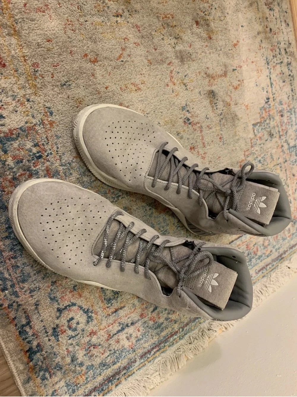 adidas Men's Light Gray Suede High-Top Sneakers